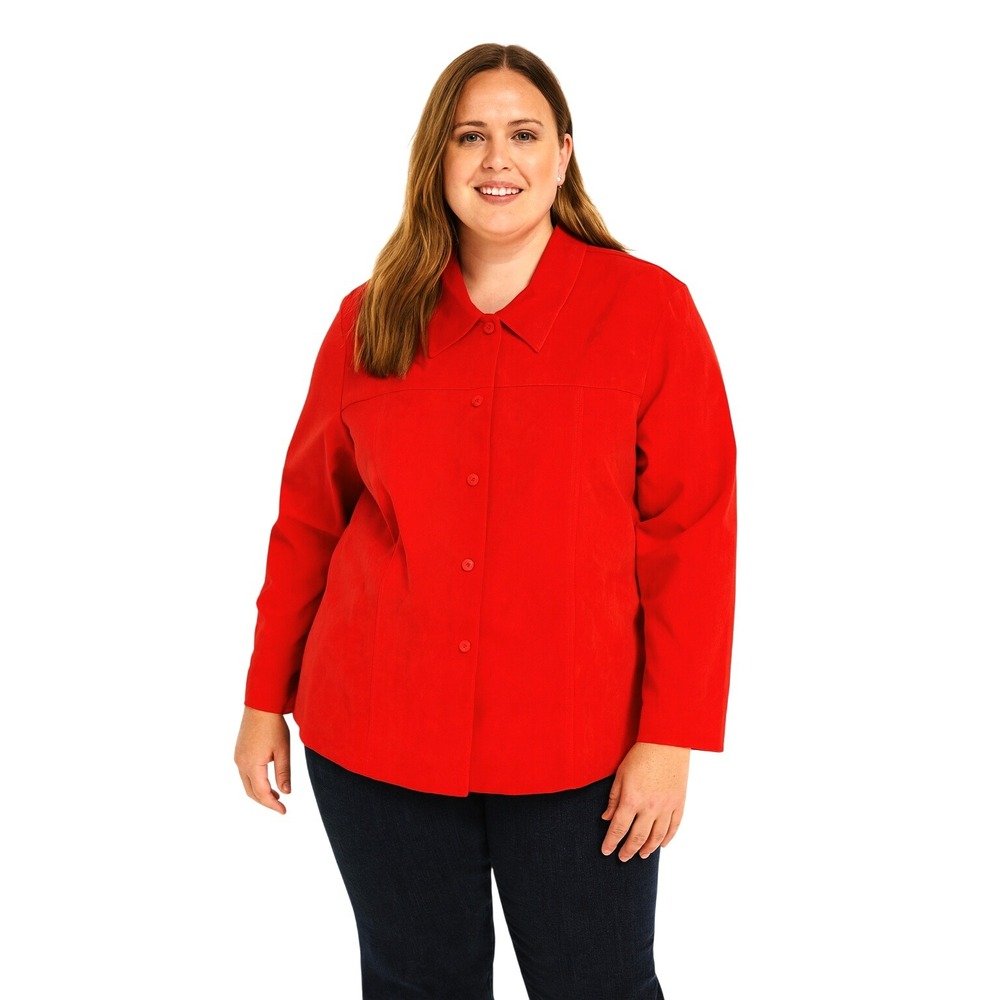 Sag Harbor‎ Vintage 90s Faux Suede Button Red Blouse Woman 24W Top Long Sleeve